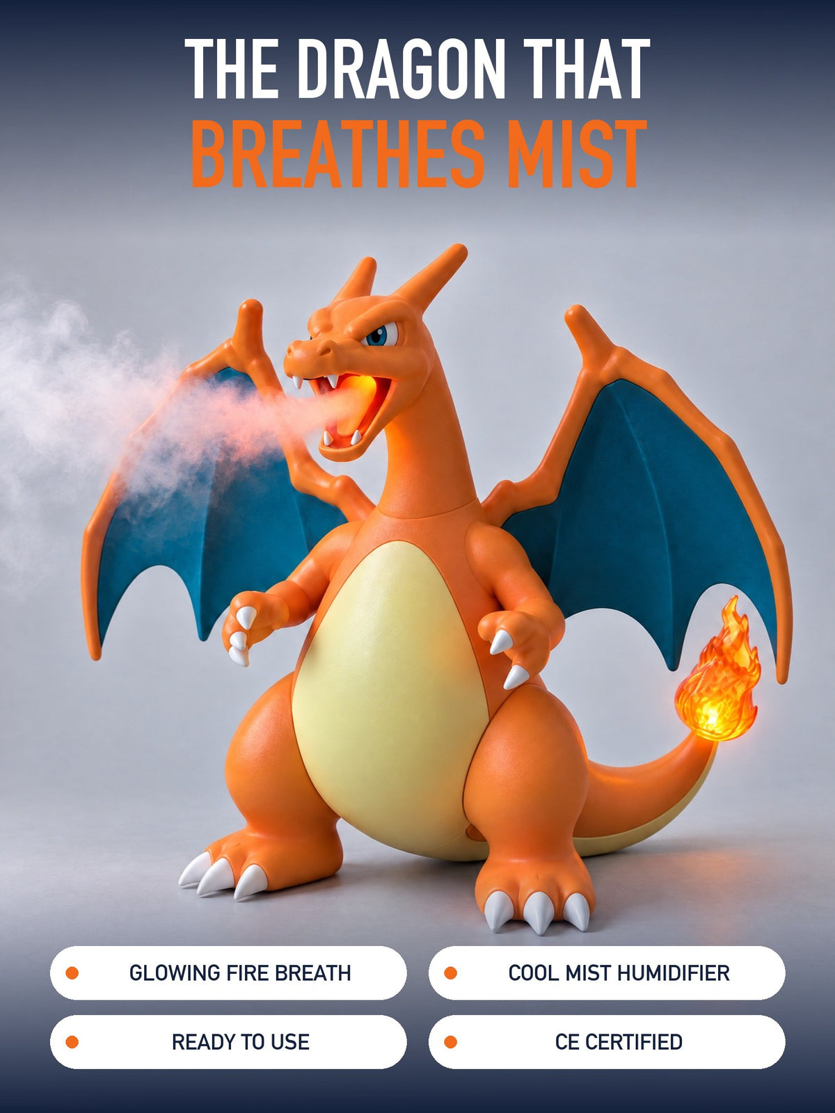 POKÉMIST Fire Dragon humidifier – glowing fire breath, cool mist, ready to use