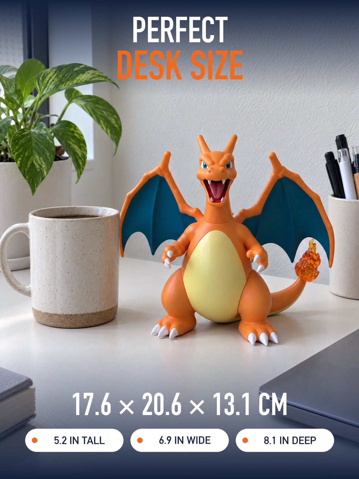 Desk size: 17.6 × 20.6 × 13.1 cm, 5.2 in tall