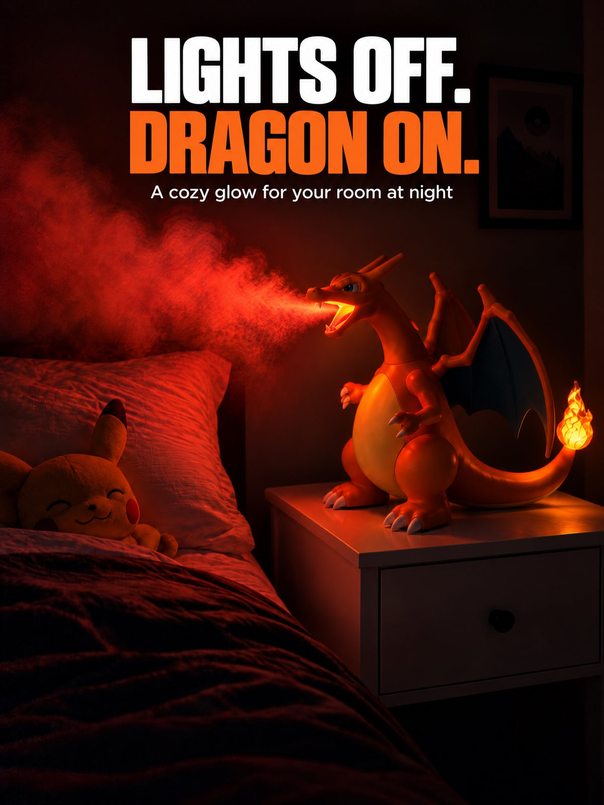 Lights off, dragon on – glowing mist in a dark bedroom